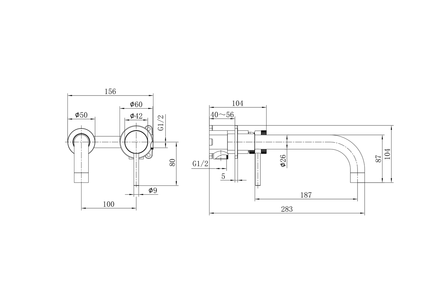 Clarity Knurled Chrome Wall Mounted Basin Mixer