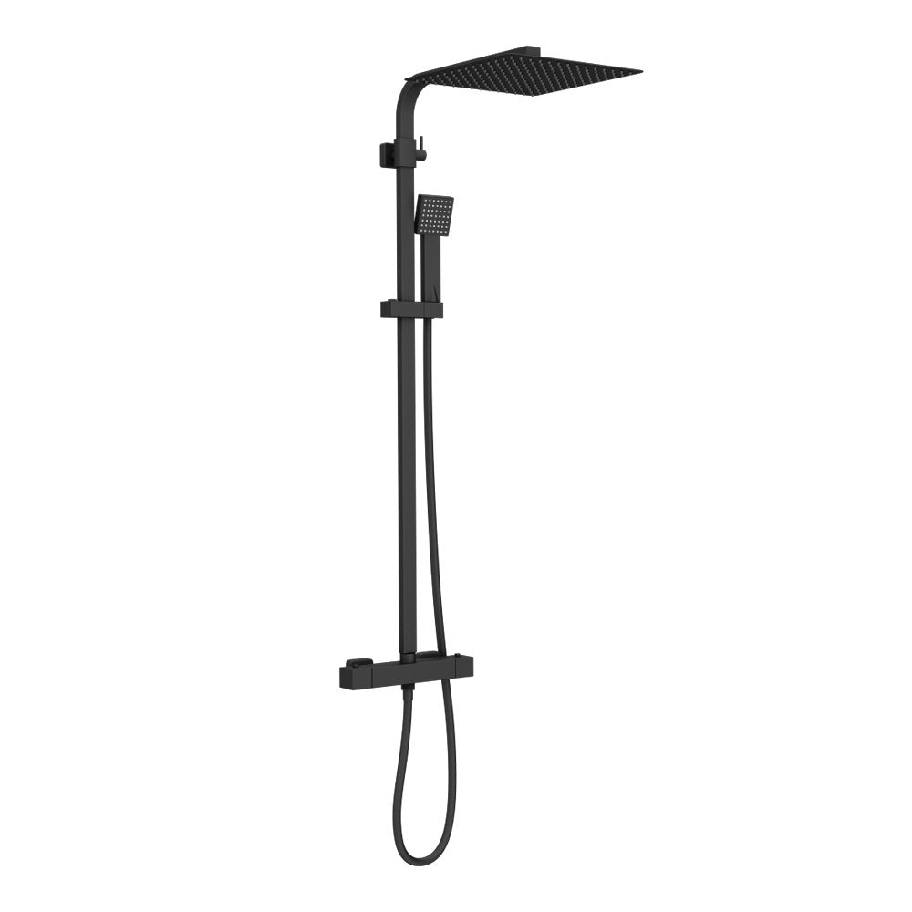 Matt Black Slim Square Thermostatic Bar Shower