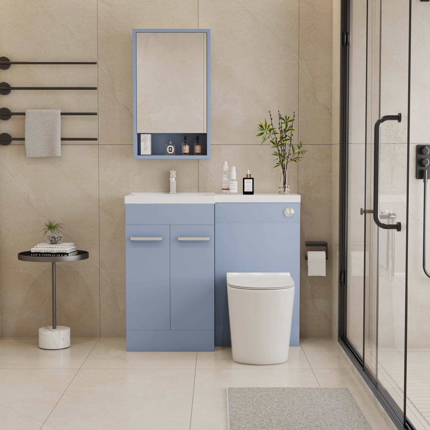 Memphis 1000mm L Shape Waterproof PVC Vanity Unit, L Basin and WC Box
