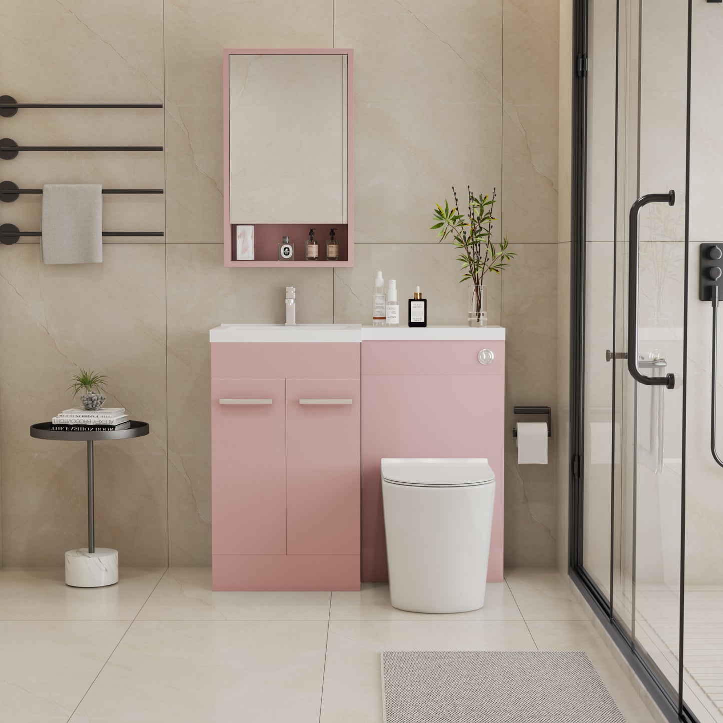 Memphis 1000mm L Shape Waterproof PVC Vanity Unit, L Basin and WC Box