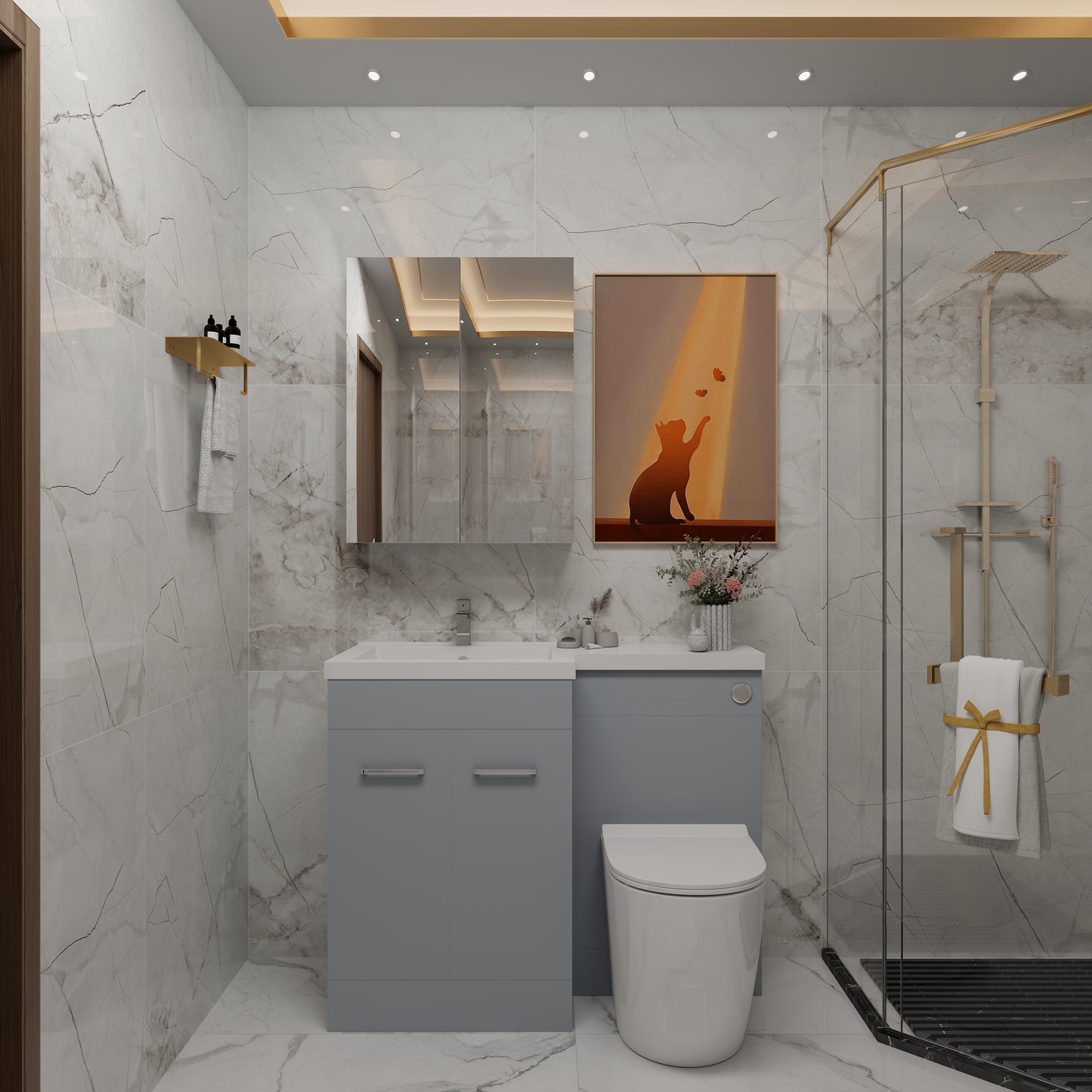 Memphis 1000mm L Shape Waterproof PVC Vanity Unit, L Basin and WC Box