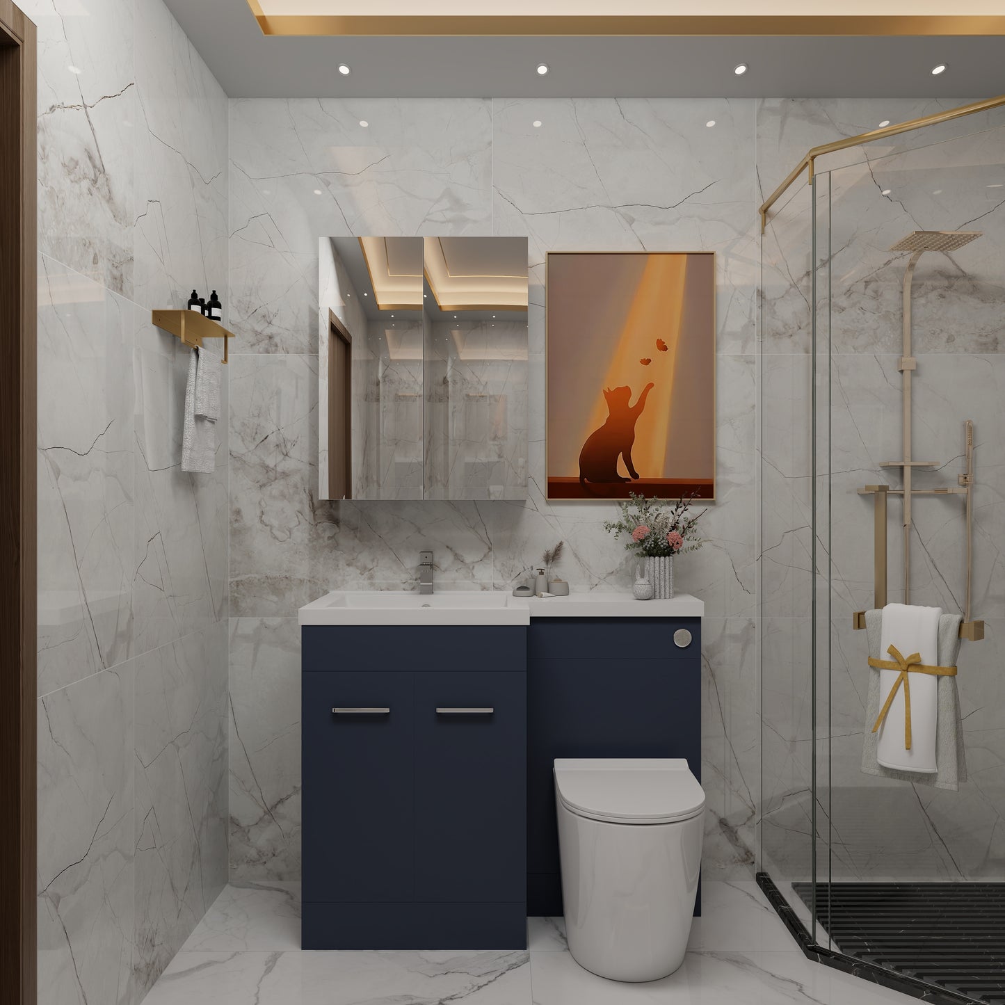 Memphis 1000mm L Shape Waterproof PVC Vanity Unit, L Basin and WC Box