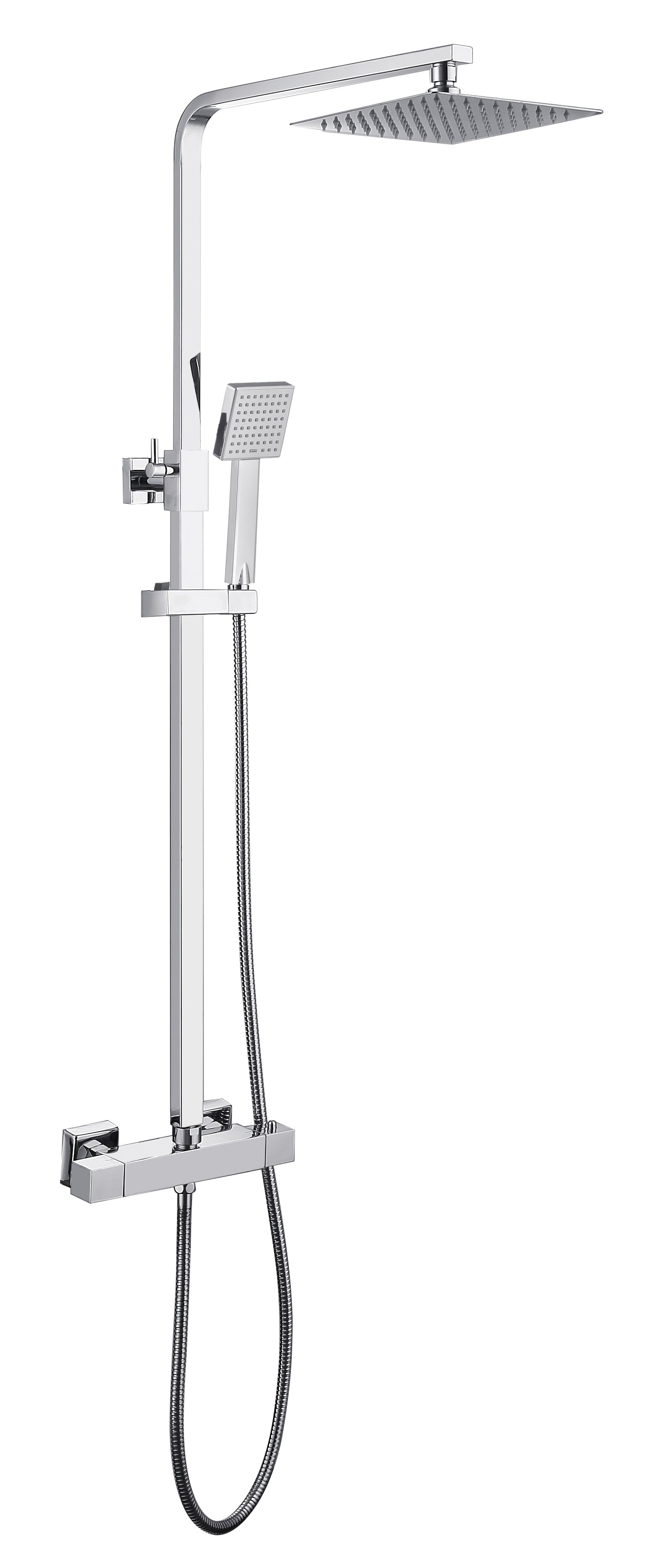 Chrome Slim Square Thermostatic Bar Shower