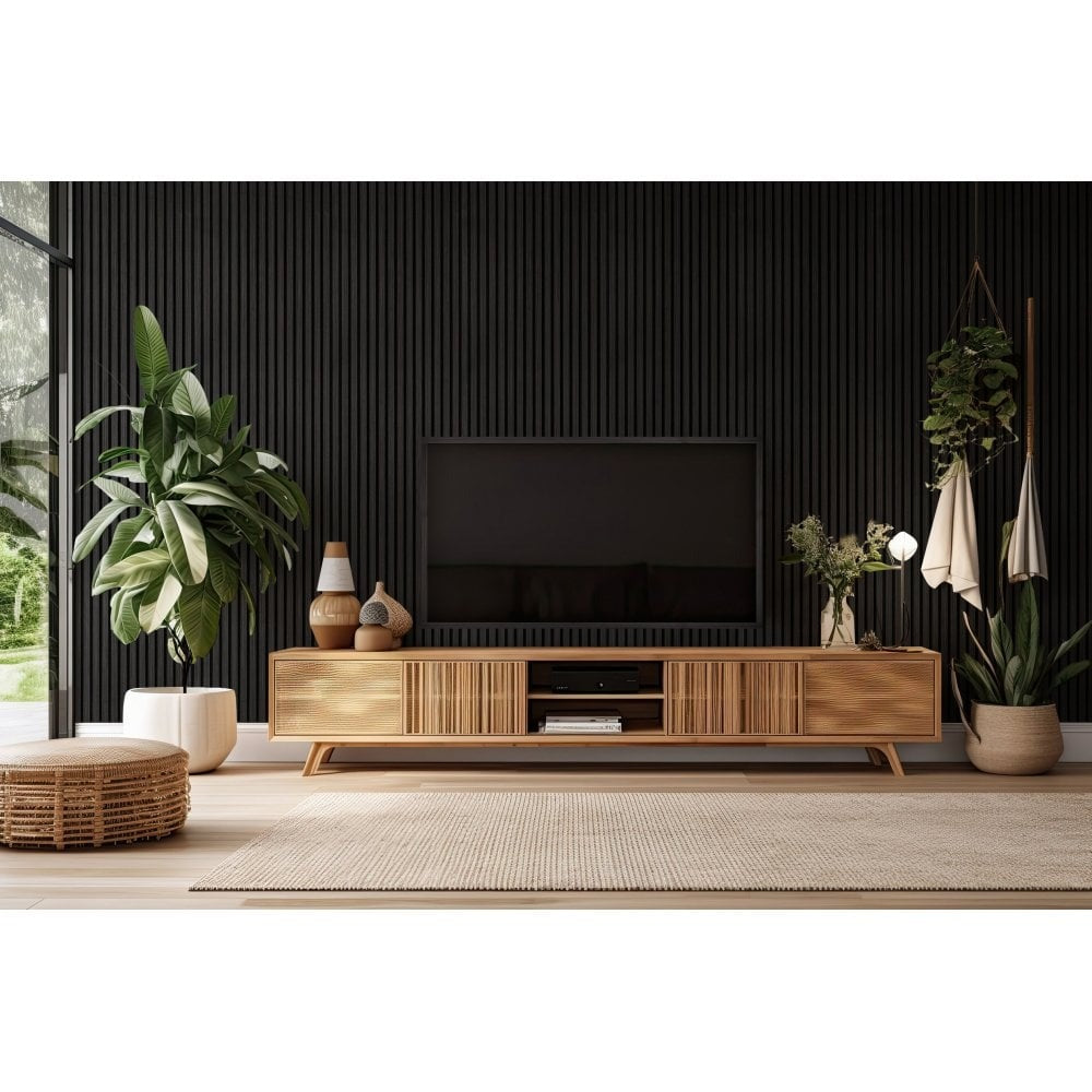 Black Oak Wooden Slat Acoustic Wall Panel 600x2400x21mm