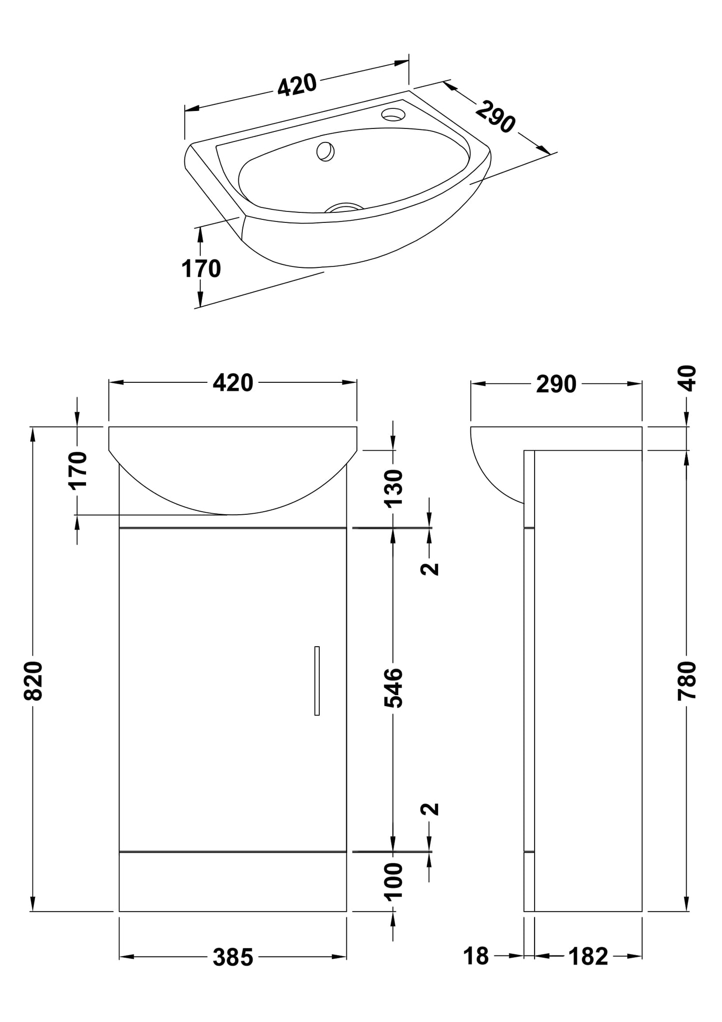 Mayford 400mm Floor Standing Single Door Cloakroom Vanity Unit with Ceramic Basin