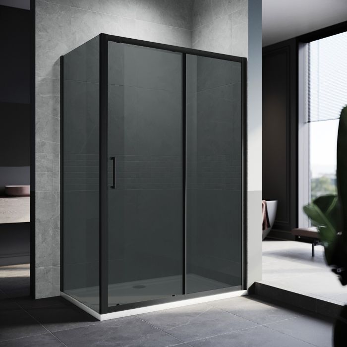 Smoked 8mm Black Sliding Shower Door 1000mm