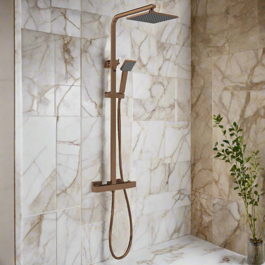 Brushed Bronze Square Thermostatic Bar Shower