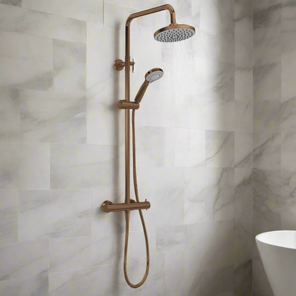 Brushed Bronze Round Thermostatic Bar Shower