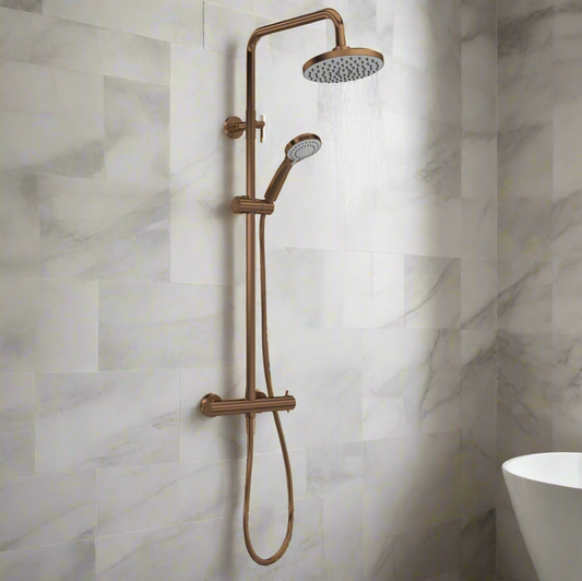 Brushed Bronze Round Thermostatic Bar Shower