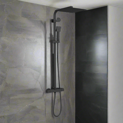 Matt Black Slim Square Thermostatic Bar Shower