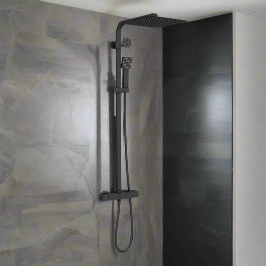 Brushed Brass Slim Square Thermostatic Bar Shower