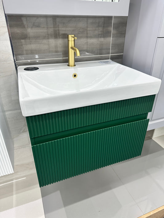 600 Waterproof PVC Fluted Wall Hung Edge Basin - Matt Green - YSGG103GM