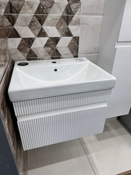 600 Waterproof PVC Fluted Wall Hung Edge Basin - Matt White - YSGG103MW