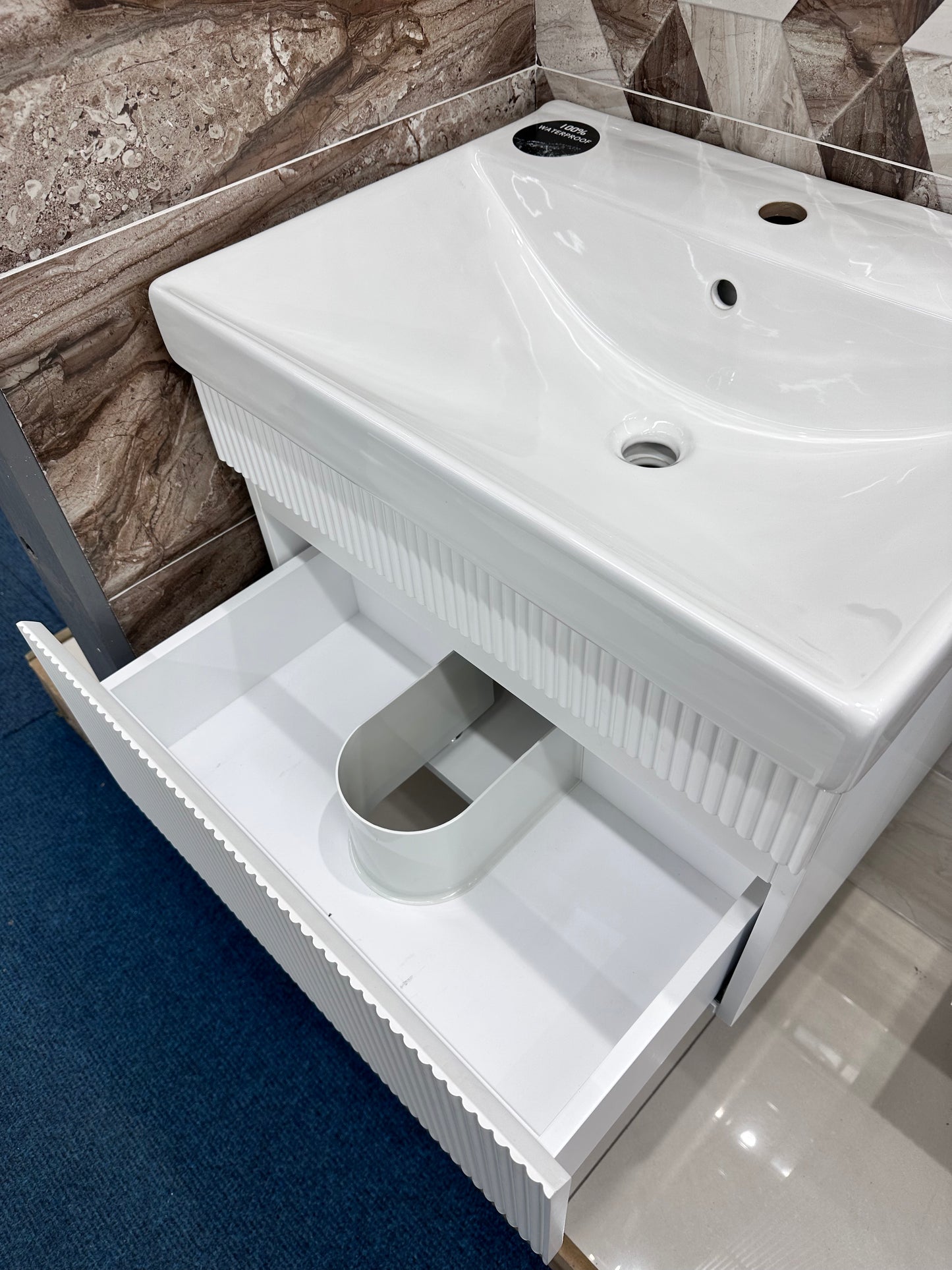 600 Waterproof PVC Fluted Wall Hung Edge Basin - Matt White - YSGG103MW