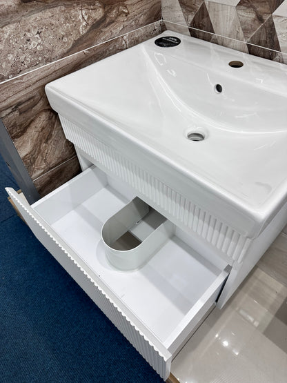 600 Waterproof PVC Fluted Wall Hung Edge Basin - Matt White - YSGG103MW
