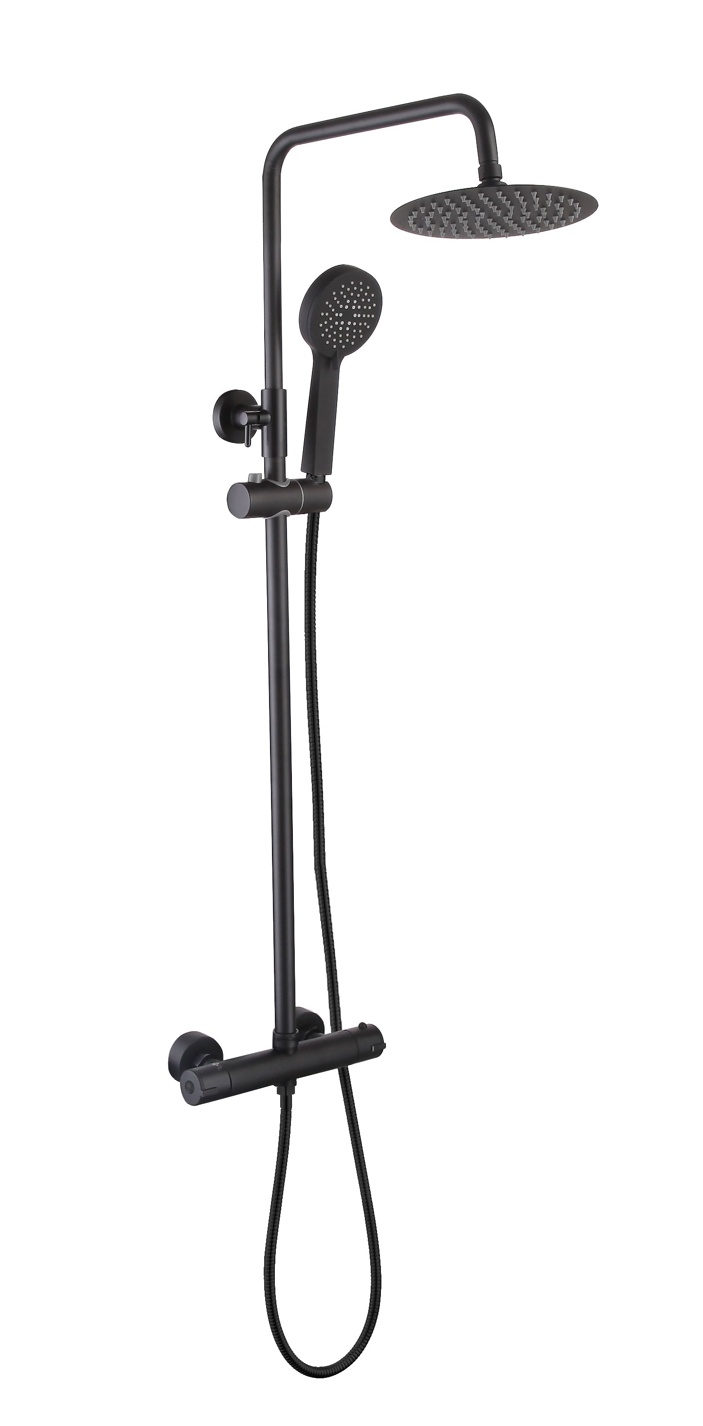Matt Black Slim Round Thermostatic Bar Shower