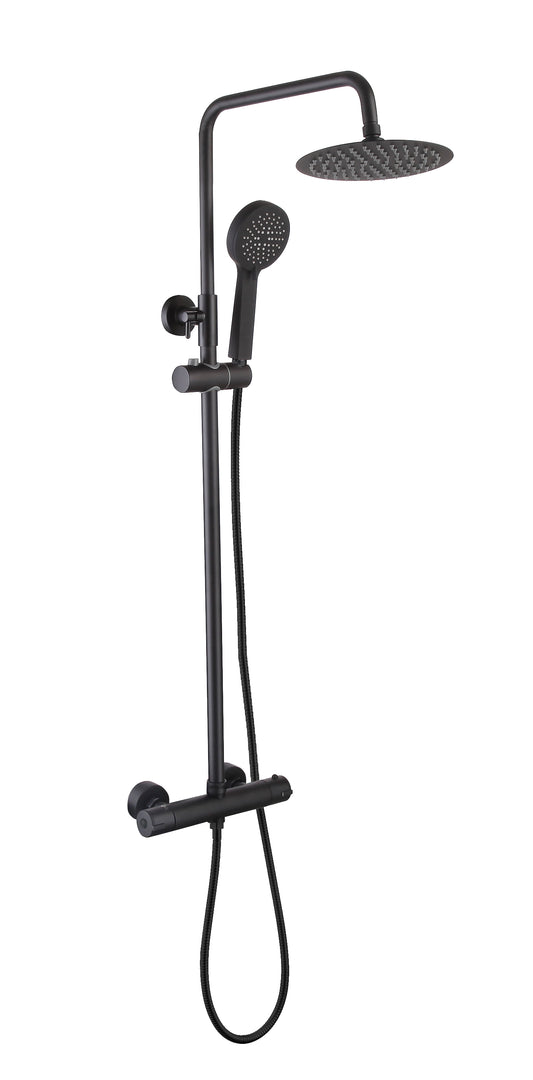 Matt Black Slim Round Thermostatic Bar Shower