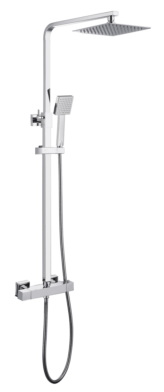 Chrome Slim Square Thermostatic Bar Shower