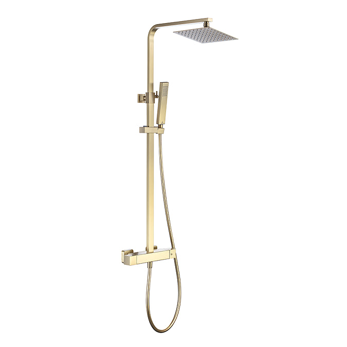 Brushed Brass Cool Touch Square Thermostatic Bar Shower