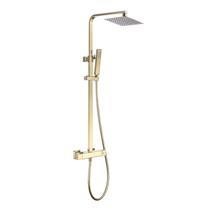 Brushed Brass Cool Touch Square Thermostatic Bar Shower