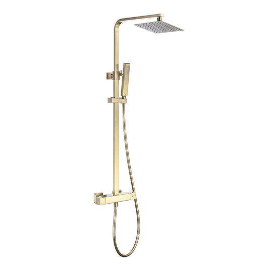 Brushed Brass Cool Touch Square Thermostatic Bar Shower