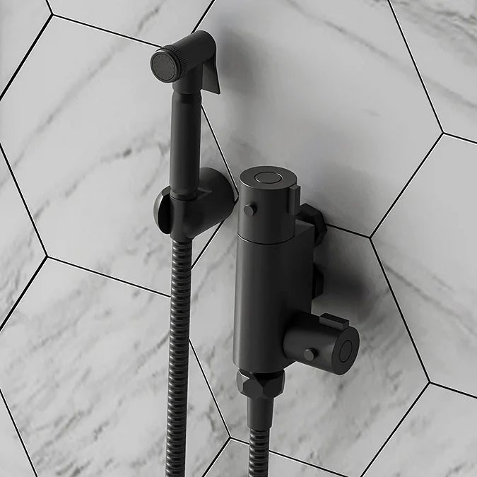 Round Douche Thermostatic Bar Valve with Shower Spray Kit Black