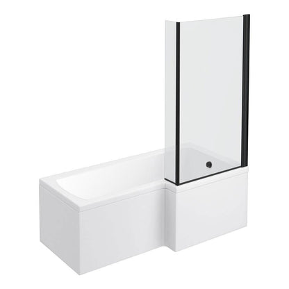 L-Shaped Shower Bath - 1700mm incl. Matt Black Screen + Panel