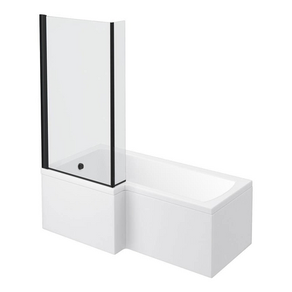 L-Shaped Shower Bath - 1700mm incl. Matt Black Screen + Panel