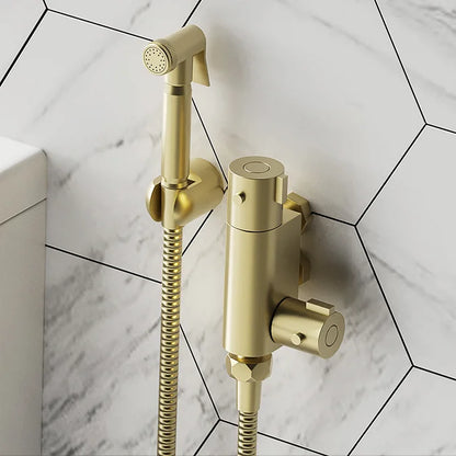 Round Douche Thermostatic Bar Valve with Shower Spray Kit Brushed Brass