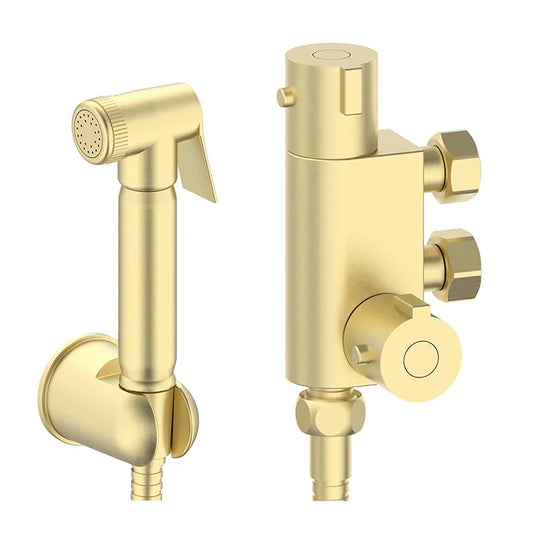 Round Douche Thermostatic Bar Valve with Shower Spray Kit Brushed Brass