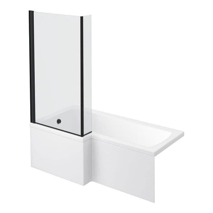 L-Shaped Shower Bath - 1700mm incl. Matt Black Screen + Panel
