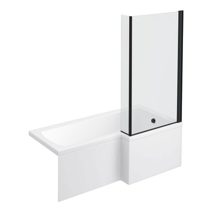 L-Shaped Shower Bath - 1700mm incl. Matt Black Screen + Panel