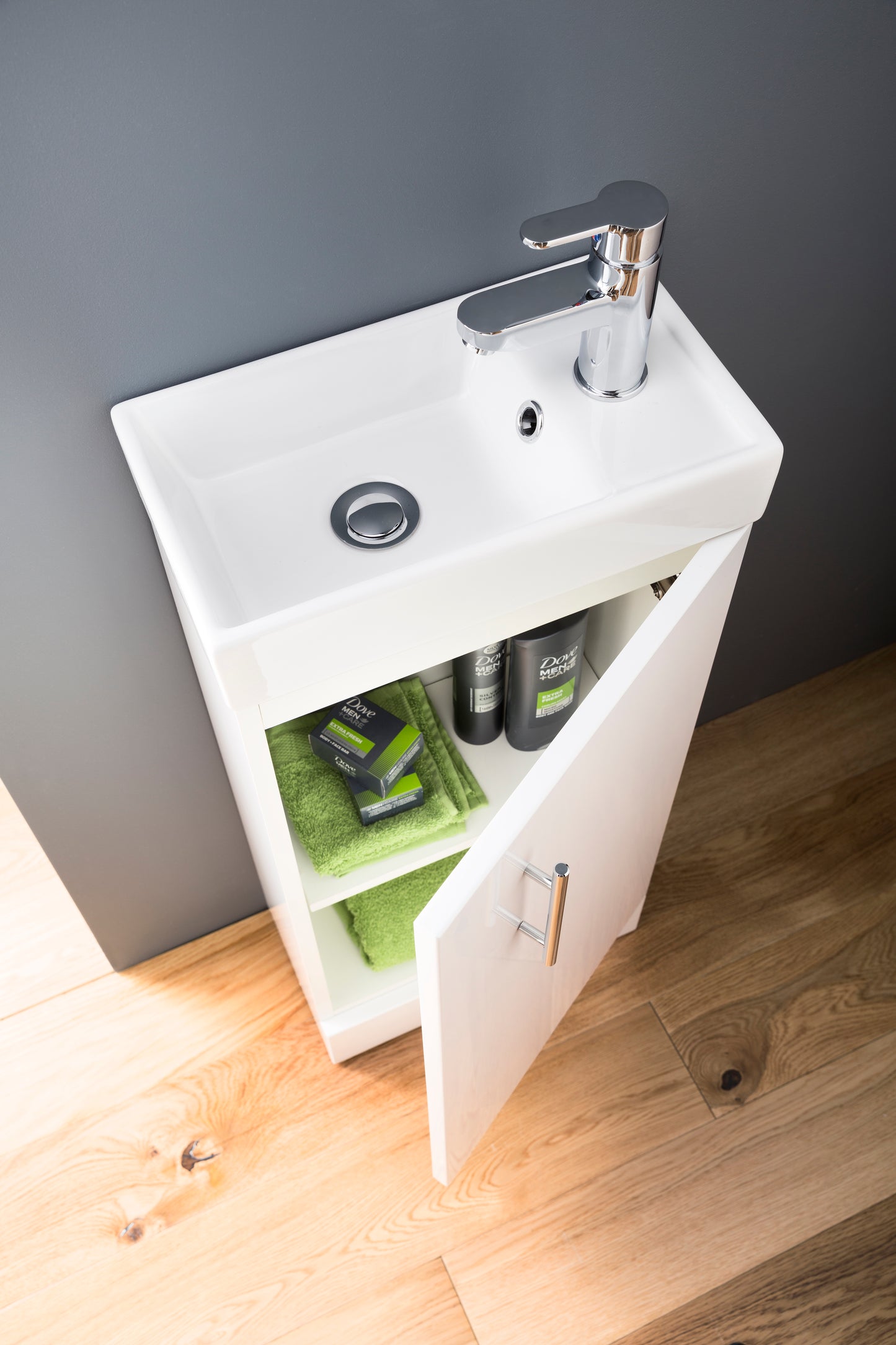 Floor Standing Single Door Compact Vanity Unit with Ceramic Basin 400mm