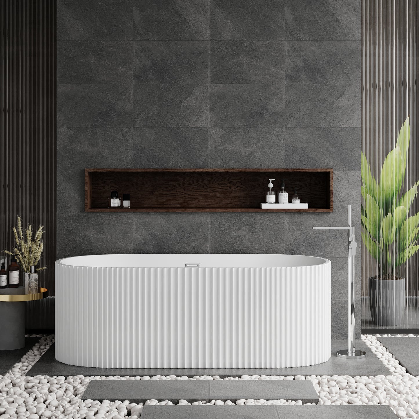 Fluted 1700 x 780 x 580 Oval Freestanding Bath
