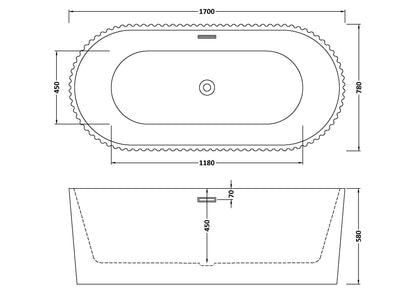 Fluted 1700 x 780 x 580 Oval Freestanding Bath
