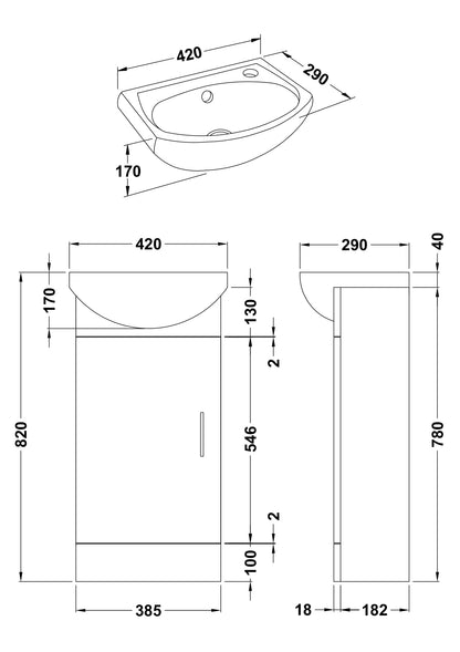 Mayford 400mm Floor Standing Single Door Cloakroom Vanity Unit with Ceramic Basin